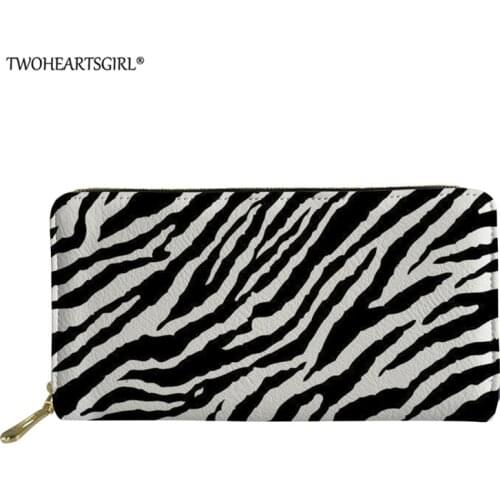 Twoheartsgirl Zebra Print Long Wallet Clutch Women Purse Simple Fashion Coin ID Card Holder Male Phone Bag Women Leather Purse