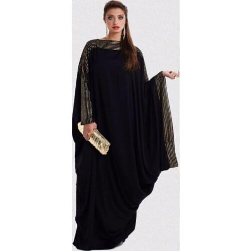 Dubai muslim abaya dress womens black bat sleeve ramadan islamic clothing prayer turkey arab elegant loose kaftan dress