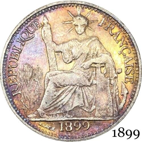 France French Indochina 1899 Barre 10 Cent Centimes Piastre Copy Coin Cupronickel Silver Plated Republica Francaise Replica