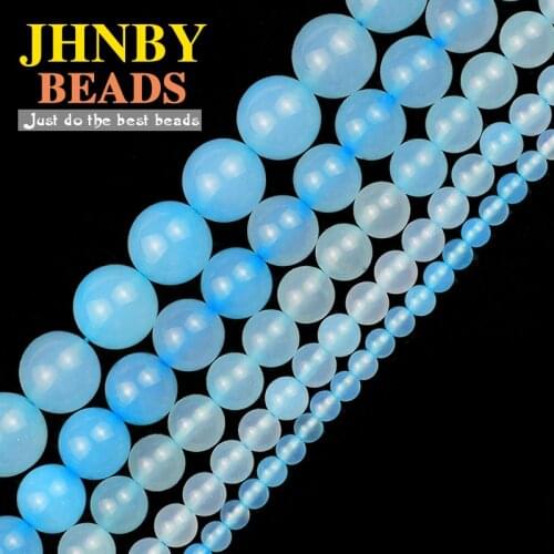 JHNBY Natural Stone Blue chalcedony azurite 4/6/8/10/12MM Round Spacers Loose beads for Jewelry making bracelets DIY accessories