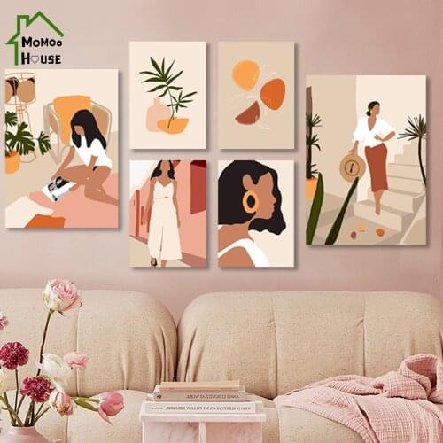 Canvas Painting Abstract Fashion Vintage Girl Nordic Posters and Wall Pictures for Living Room Home Decor