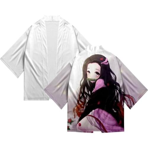 Demon Slayer Kimono Cartoon Kamado Nezuko Print Kimono Harajuku Popular Japanese Kimono Yukata Men Women Cosplay Samurai Costume