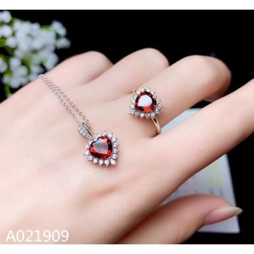 KJJEAXCMY boutique jewelry 925 sterling silver inlaid Natural Garnet Necklace Earring Ring Female Suit Support Detection classic