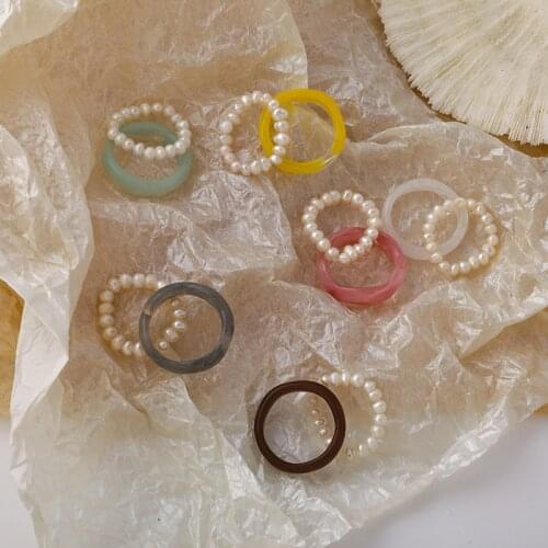 Fashion Trendy Korean Handmade Multi-color Small Crystal Beads Ring Women Girl Jewelry Stretch Weave Style Stacked Party Rings