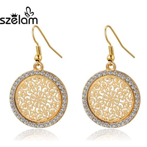 2019 Korea Fashion Jewelry The Tree Drop Earring For Women Vintage Gold Color Crystal Round Earring Fashion Jewelry SNE140389