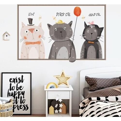 Creative Cute Cat Wall Stickers for Kids Room Living Room Wall Decoration Cartoon Animals Art Decals DIY Vinyl Wallpaper Decor