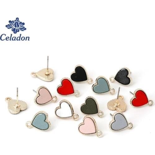 7 Colors Heart 10mm 4pcs/lot Metal Enamel Stud Earring Findings For Diy Jewelry Findings Fashion Crafts