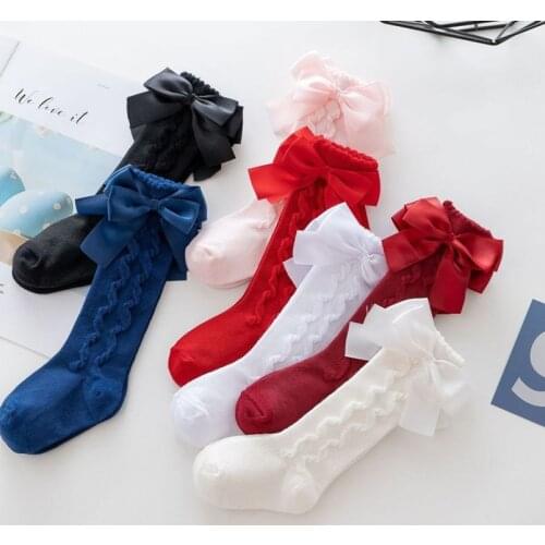 Lovely Newborn Baby Girl Wide Ribbon Bowknot Socks Spring Autumn Soft Cozy Knee High Princess Socks Toddler Kid Fashion Clothing