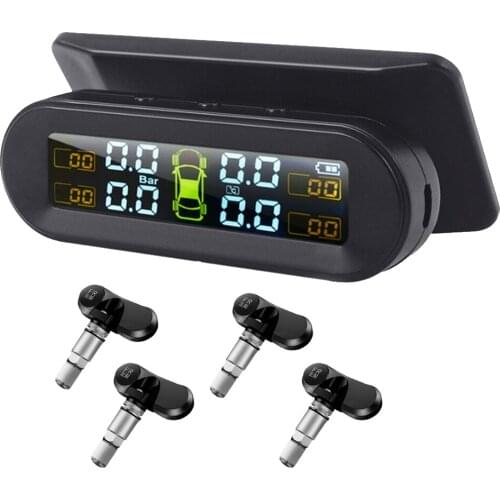 Car Tire Pressure Monitor + IPX-7 Sensors Solar Power TPMS for RV Black