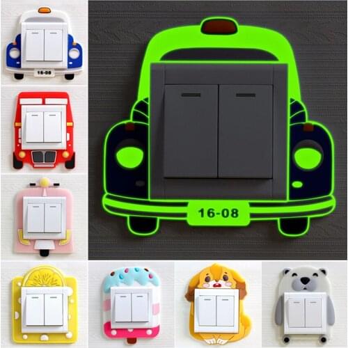 Cartoon Luminous 3D Switch Sticker DIY Wall Decoration Fluorescent Glow in the Dark Living room Kid Room Switch Protective Cover