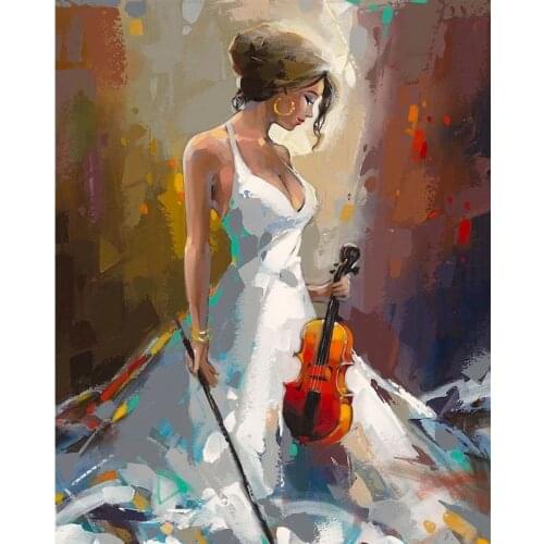 FSBCGT DIY Oil Painting By Numbers Colorful Women And Violin Art Pictures By Numbers Drawing On Canvas Home Wall Decor