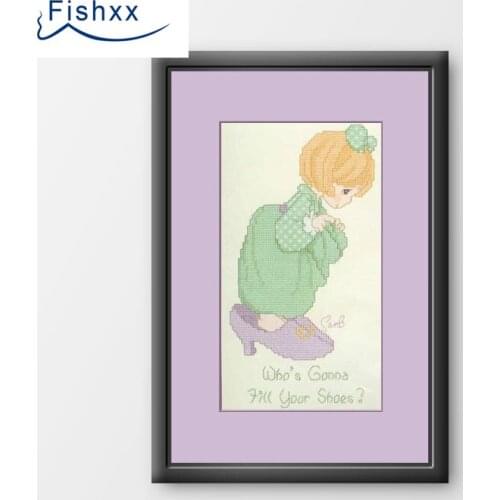 Fishxx Cross Stitch 14CT Kit European style childrens bedroom paintings H190 Girl wearing high heels hand embroidery