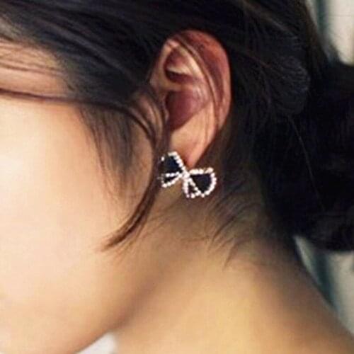 Cheap fashion style Korea imported black white bow earring Crystal earrings Fashion Crystal Earrings