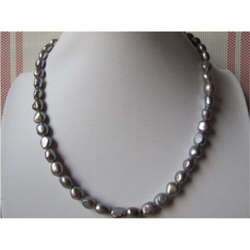 9-10mm Metallic Grey Freshwater Nugget Pearl Sterling Silver Necklace
