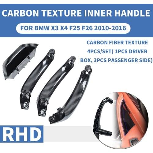 RHD Right HandDrive Car Caron Fiber Front Rear Left Right Interior Inner Door Pull Handle Trim Cover Panel For BMW X3 X4 F25 F26