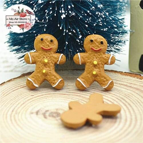 10pcs Resin Christmas The Gingerbread man flat back Cabochon Art Supply Decoration Charm Craft 16x21mm