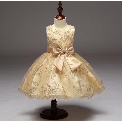 Retail 2017 New Arrival Summer Girl Dress Recommended High-End Exquisite Embroidery Champagne Dress For Flower Girl Dress L9027