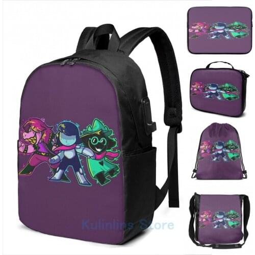 Funny Graphic print Deltarune Delta Squad USB Charge Backpack men School bags Women bag Travel laptop bag
