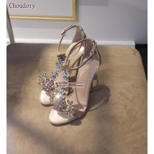 Open Toe Gladiator Sandals Women Shoes High Heels Brand Rhinestone Wedding Shoes Woman Summer Ladies Sandals Crystal Shoes