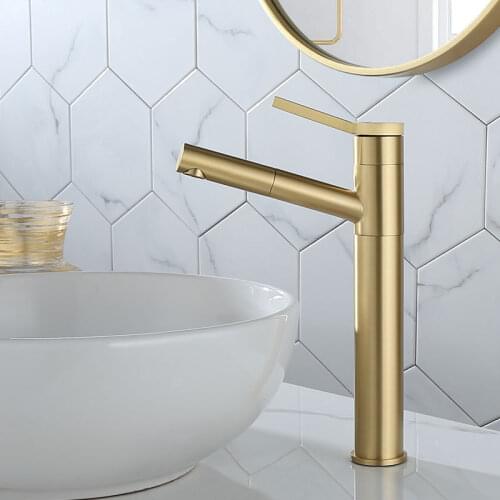 Brush gold pull out bathroom sink faucet rotation brass single lever wash hair sink tap hot and cold