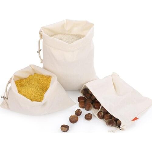 Cotton Drawstring Bag Beam Shopping Bag Fruit Vegetable Grain Seed Storage Pocket Reusable Bread Squeeze Bag Small Coin Purse