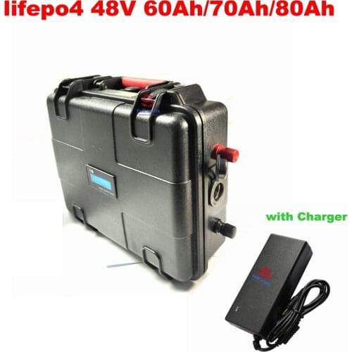 Waterproof 48v 50Ah 60Ah Lifepo4 battery Lithium fishing boat cylinder baitboat trolling motor 2kw BMS + 10A Charger