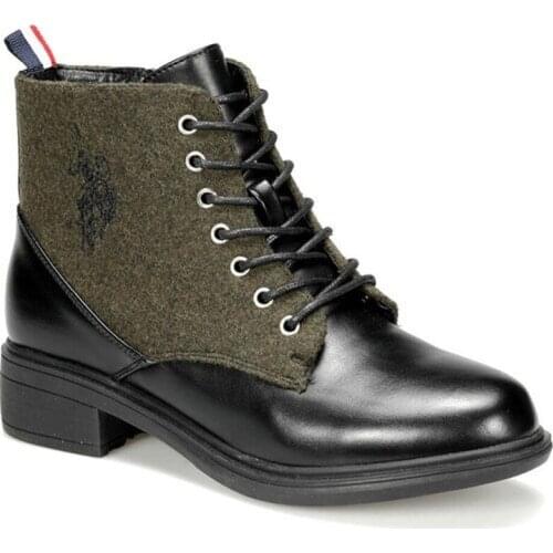 U.S. Polo Assn Women Half Boots Serano Black Khaki Winter Rain Shoes Laced Up Zipper 2021 Gift Low Heel Fashion Style