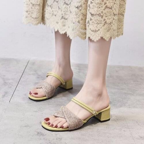 2021 Womens Sandals, Thick-heeled High-heeled Sandals, Open Toe Plus Size Womens Shoes, Green and Blue-red Womens Shoes