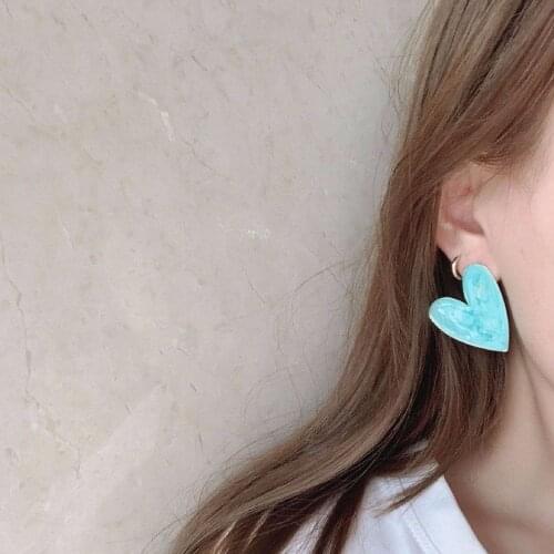 2021 New Love Heart Stud Earrings Candy Color S925 Silver Needle Personality Temperament Women Girls Fashion Jewelry Gifts