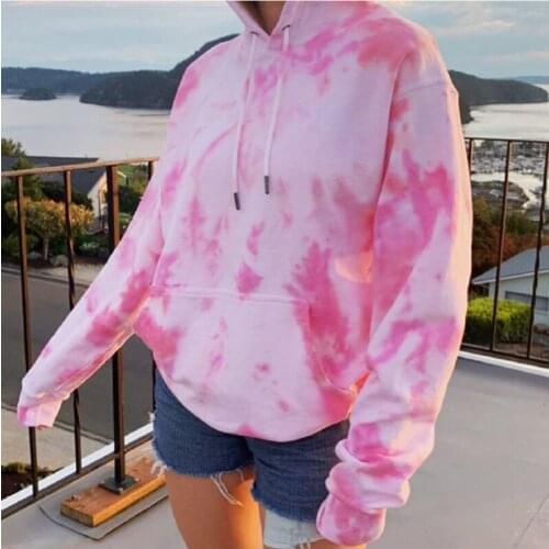 Women Hoodies 2020 Autumn Winter Korean Fashion Tie Dye Printed Sweatshirt Oversized Drawstring Long Sleeve Street Wear