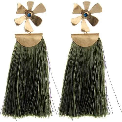 Womens Cotton Thread Tassel Flower Shape Drop Earrings Bohemia Stylish Trendy Drop Earrings