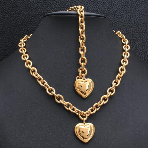 Gold color and silver color New Fashion Jewelry Stainless Steel heart Necklaces + bracelets Set for women SBJEGZCH
