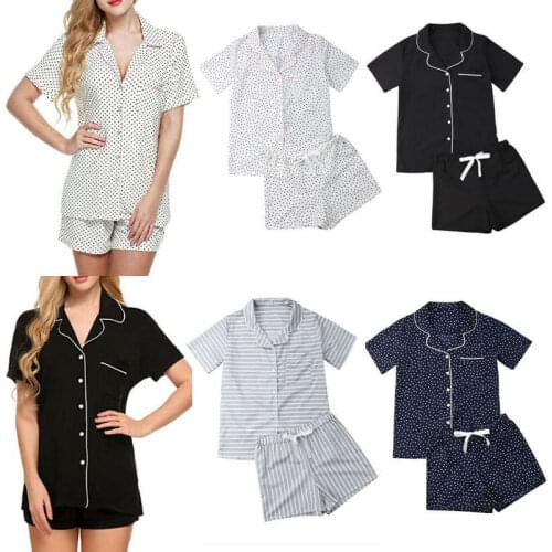 Women Pajamas Set Sleepwear Nightwear Summer Cotton Fitness Homewear Casual Soft Lady Loose V-Neck Button Breathable Sleepwear