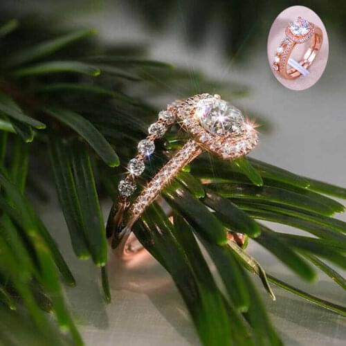 New fashion round rose Gold Color womens ring white inlaid with zircon excellent ring size 6-10