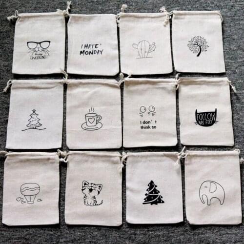 10X14CM Cotton Bags Beautiful Gift Toys Candy Birthday Wedding Packaging Storage Bags 50pcs Jeweley Packaging Cute Pattern Bags