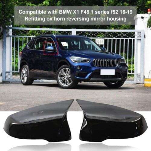 2Pcs Side Mirror Cover Horn Design Black Rearview Mirror Shell 51167386567 51167386568 for X1 F48 F49 1 Series F52 2016-2019