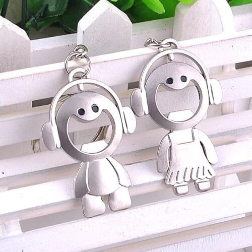 2pcs Beer Bottle Opener Portable Metal Hangings Keychain Lovers Car Bag Keyring Boy & Girl Beer Corkscrew Keychain Set Jewelry