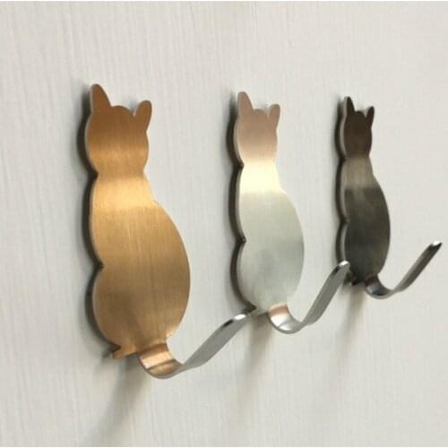 2Pcs/lot Waterproof Strong Adhesive Hooks Stainless Steel Cat Wall Sticker Wall Door Hanger for Kitchen Rustproof Towel Hooks