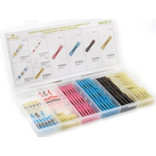 200PCS Heat Shrink Sordering Terminals Butt Waterproof Cable Sleeve Electrical Wire Cable Shrinkable/Crimp Connector Kit