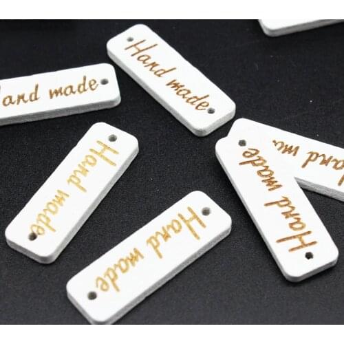 250 pcs Handmade Wood Tags - Knitting Tags - Wood Tags white and gold script paint 3cm