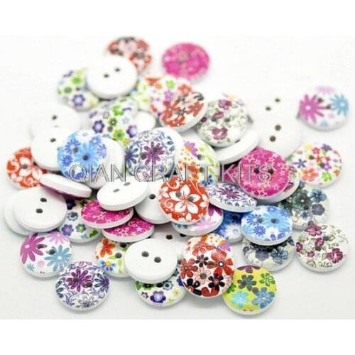 600pcs Mixed Multicolor 2 Holes floral pattern Wood Sewing Buttons Scrapbooking 15mm white bottom