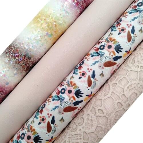 Rainbow Stripes Glitter leather, Flowers Printed synthetic leather, Lace Embossed Faux Leather Sheets For Bows DIY 21x29CM KM791