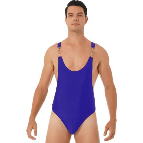 Men Wrestling Singlet Bodysuit Metal Buckle Decor Leotard Jumpsuits for Sports Fitness Bodybuilding Competition Costume