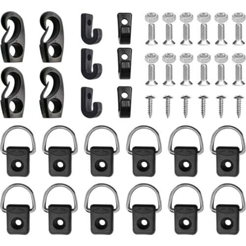 Kayak D Ring with Screw,Kayak Deck Loops Kit with M6 Screws J-Hooks Bungee Cord Ends for Kayaks Canoes Boats Fishing,Etc