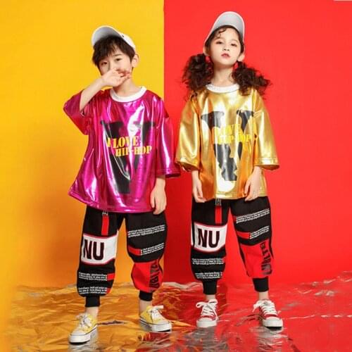 Children Hip Hop Clothing For Kids Loose Short Sleeved Hiphop Pants Suit Performance Costumes Jazz Modern Dance Clothes DQS7823