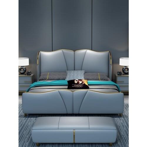 Double Bed Post-Modern Simple Master Bedroom Light Luxury Northern European Leather Stainless Steel Gold-Plated Wedding Bed