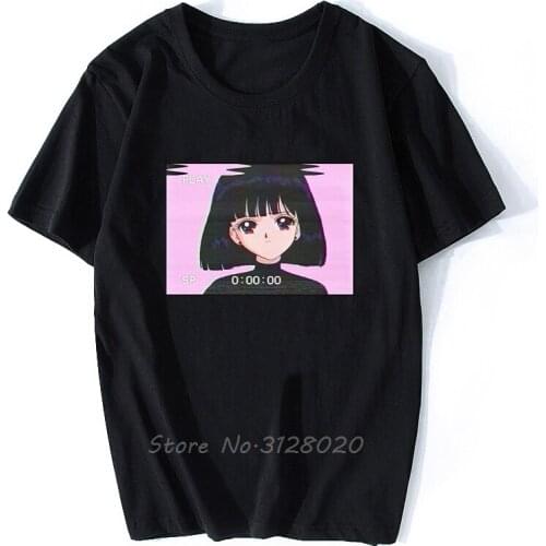 Men T Shirt Sad Guys Retro Japanese Anime Vaporwave Funny T-shirt Men Cotton O-neck TShirt Hip Hop Tees Tops Streetwear Harajuku