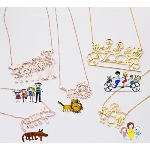 MumuXingCustomized Personality Necklace Hand-painted Cartoon Childrens Stick Figure Necklace Christmas Gift Childrens Day Gift