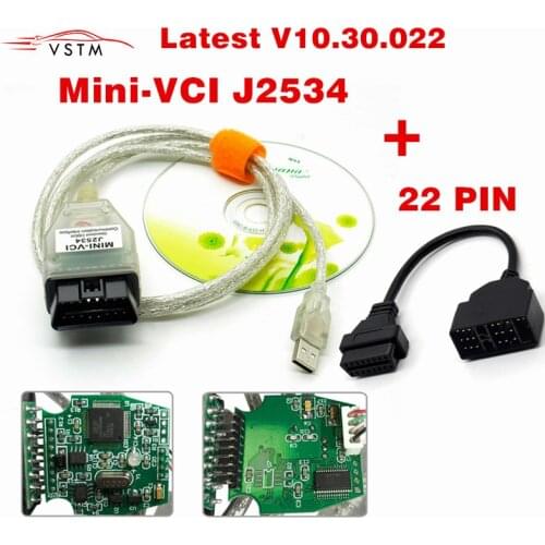 V10.30.022 MINI VCI Interface FOR TOYOTA TIS Techstream J2534 OBD2 OBDII Diagnostic cable 22PIN for toyota