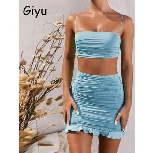 Giyu Summer Dress Women 2020 Sexy Bodycon Club Party Mini Dresses Elegant Spaghetti Stap Off Shoulder Ruched Ruffle Robe Vestido